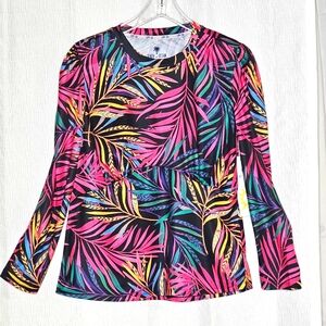 Tenth + Ocean Colorful Tropical Floral Print UPF 50 Long Sleeve Rash Guard Top